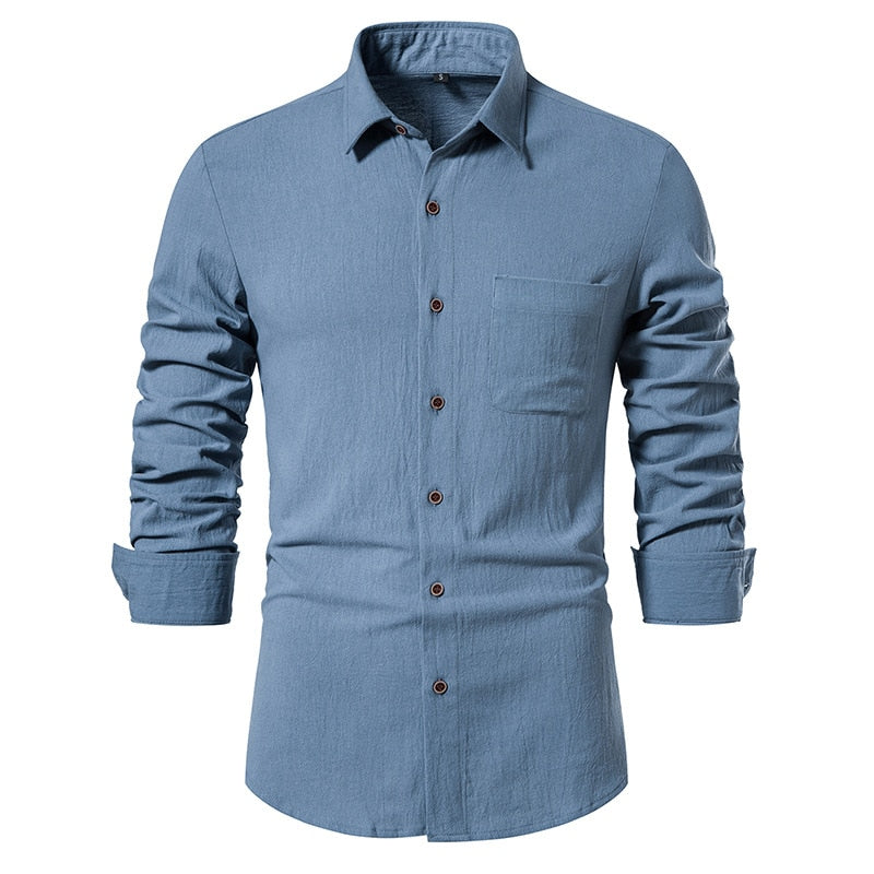 Men Solid Cotton Linen Long Sleeve Shirt Cardigan Long Sleeve Men Shirt