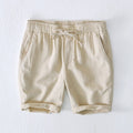 Summer Men Shorts Elastic Waist Drawstring Solid Simple Beach Cotton Linen Male Outfit