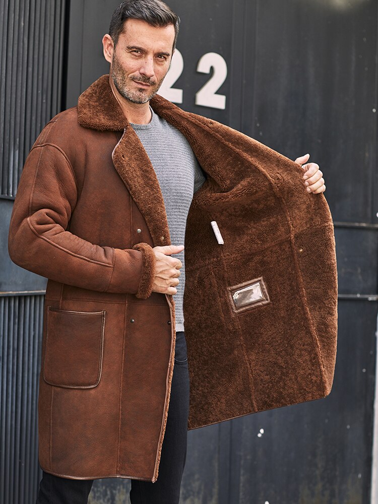 Arrival Original Ecology Genuine Leather Jacket Men Long Trench Shearling Coat Thickened Real Sheepskin Overcoat