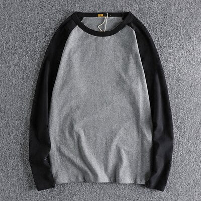 stitching contrast autumn and winter long sleeve T-shirt Men pure cotton comfortable raglan sleeves