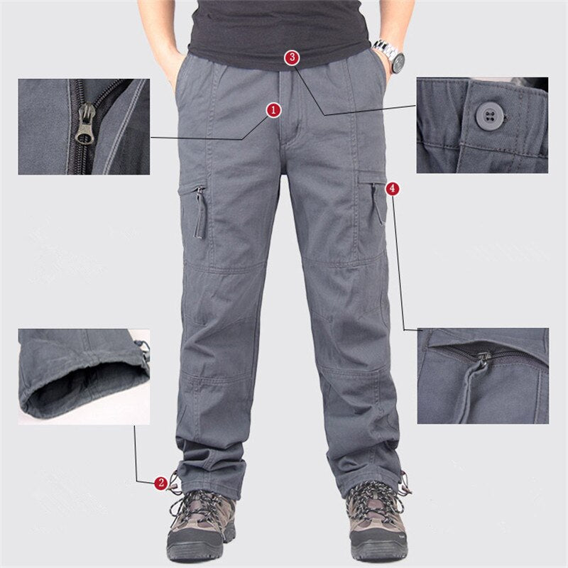 Spring Autumn Casual Cotton Cargo Pants Men Combat Military Tactical Pants Army Straight Slacks Long Trousers