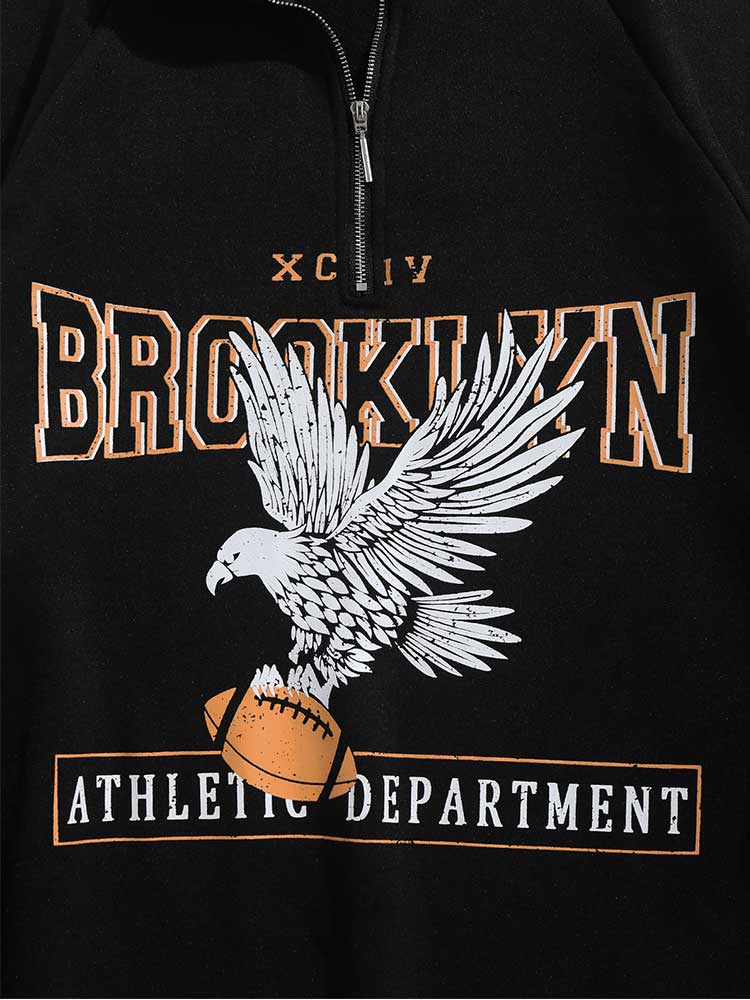 Hoodies for Men Fleece Lining Brooklyn Eagle Graphic Sweatshirt Unisex Turtleneck Hoodie Zipper Streetwear Pullover Sweats