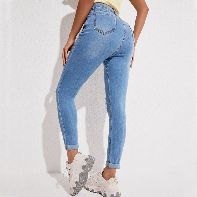 High Waist Cropped Jeans Woman Stretchy Denim Ripped Pencil Pants Jeans For Women Clothing