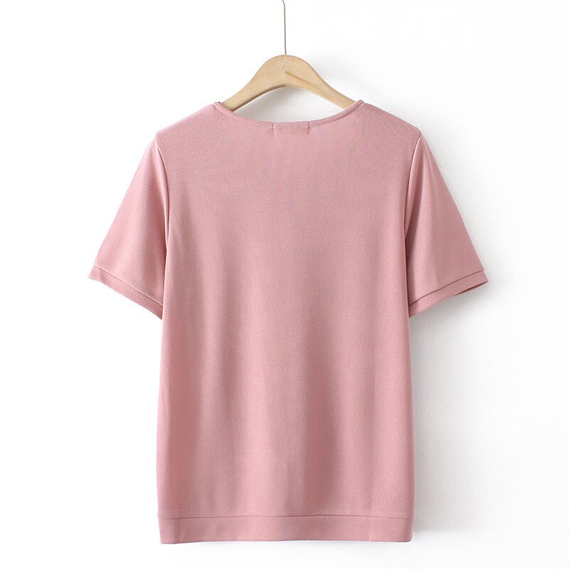 Women Clothing Fashion Lace Collar Ice Silk Knitting Embroidery Tops Casual Curve Tees Summer