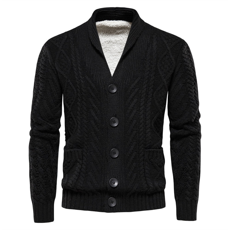 Men Fleece Cardigans Solid Color Single-breasted Casual Long-sleeved Knitted Sweater New Winter Sweaters Men