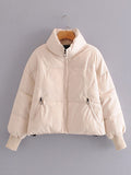 Woolen Coat Parkas Solid Casual New Stand Neck Long Sleeve Women zippers Spring Winter