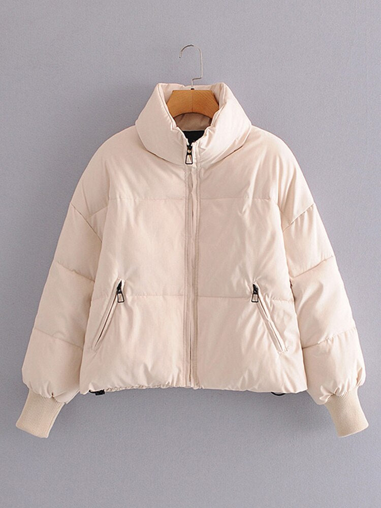 Woolen Coat Parkas Solid Casual New Stand Neck Long Sleeve Women zippers Spring Winter