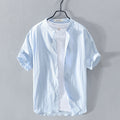 Summer Men Textile Linen Wrinkled Short Sleeve Shirt Simplicity Casual Sold Breathable Classical Tops Shirts