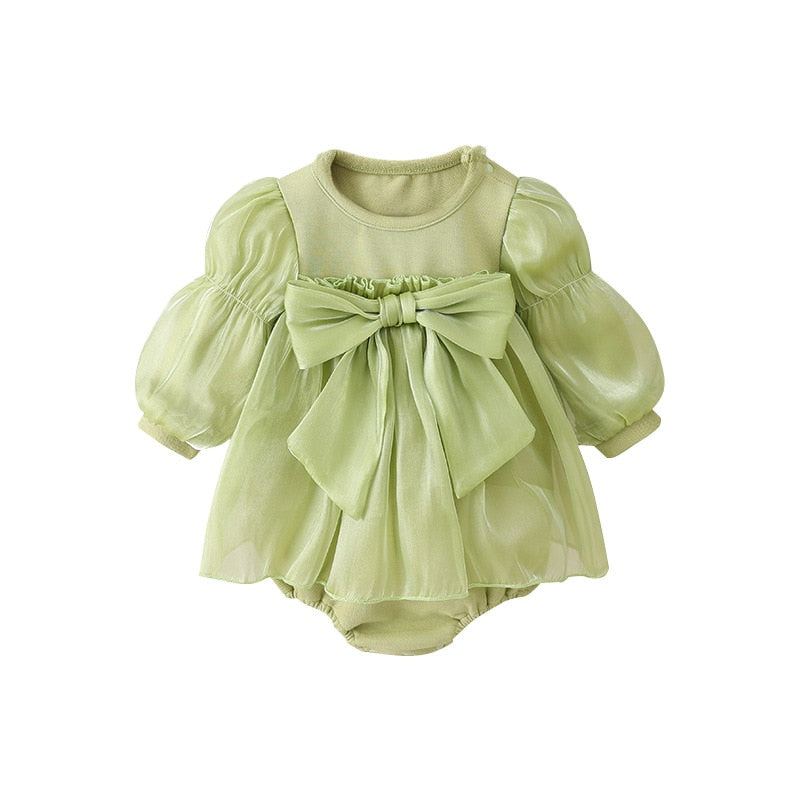 Spring and Autumn Children Clothing Newborn Baby Clothes Baby Girl One-Pieces Green Bow Kids Triangle Romper Infant Bodysuits