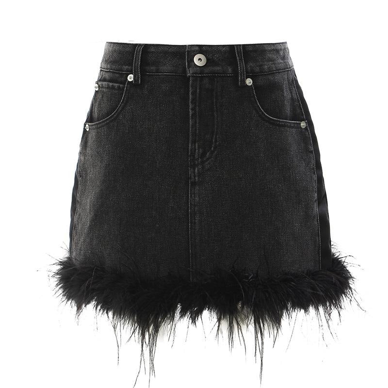 Women Denim Skirts High Waist Black Jean Skirts Vintage All Match Wrap Summer Skirts