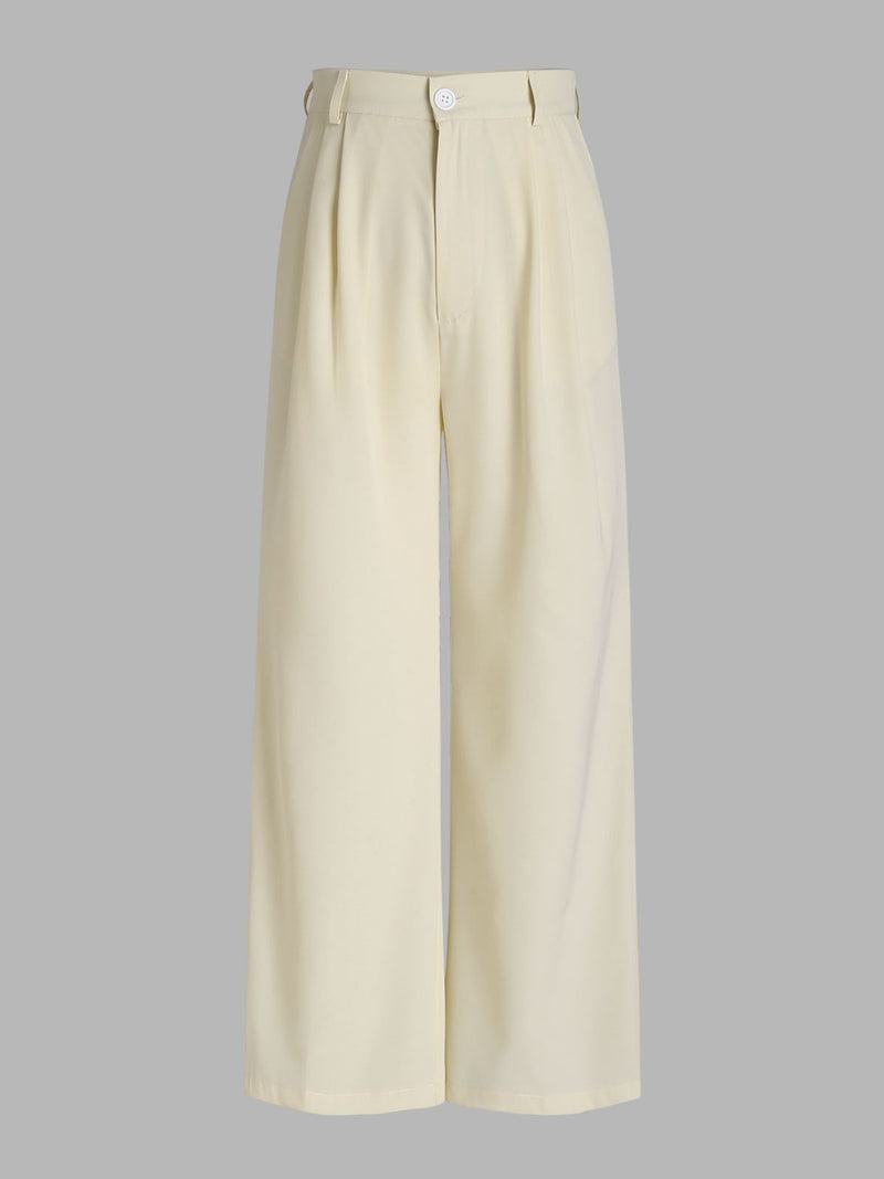 Pleated Slant Pockets Wide Leg Pants Women Loose Trousers 90s Minimalist Office Bottom