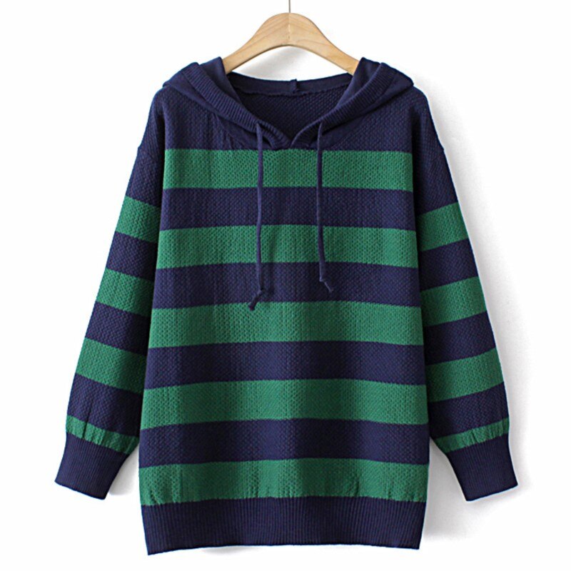 Sweater Women Winter Clothing Slim Fit High Stretch Striped Jumper Hooded Long Sleeve Pullover