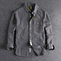 Textured long sleeved shirt men loose simple pocket youth shirt