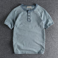 Summer Henry collar short sleeve t-shirt men cotton youth solid half sleeve top wear