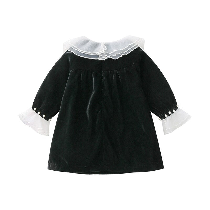 Autumn and Winter Kids Clothing Baby Girl British Style Dress Infant Black Dress Long Sleeves Outing Children Clothes