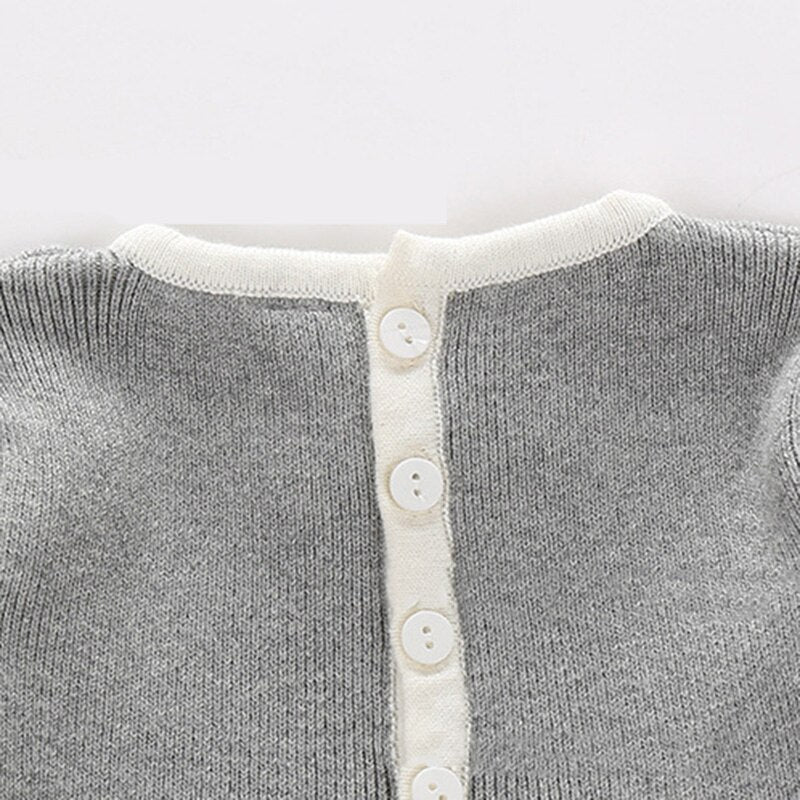 Spring and Autumn Kids Clothing Baby Girl Gray Cotton Knitting Dress Infant Bow Dress Long Sleeves Outing Children Clothes