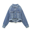 High Street Burrs Sashes Washed Loose Denim Jacket Coat Women