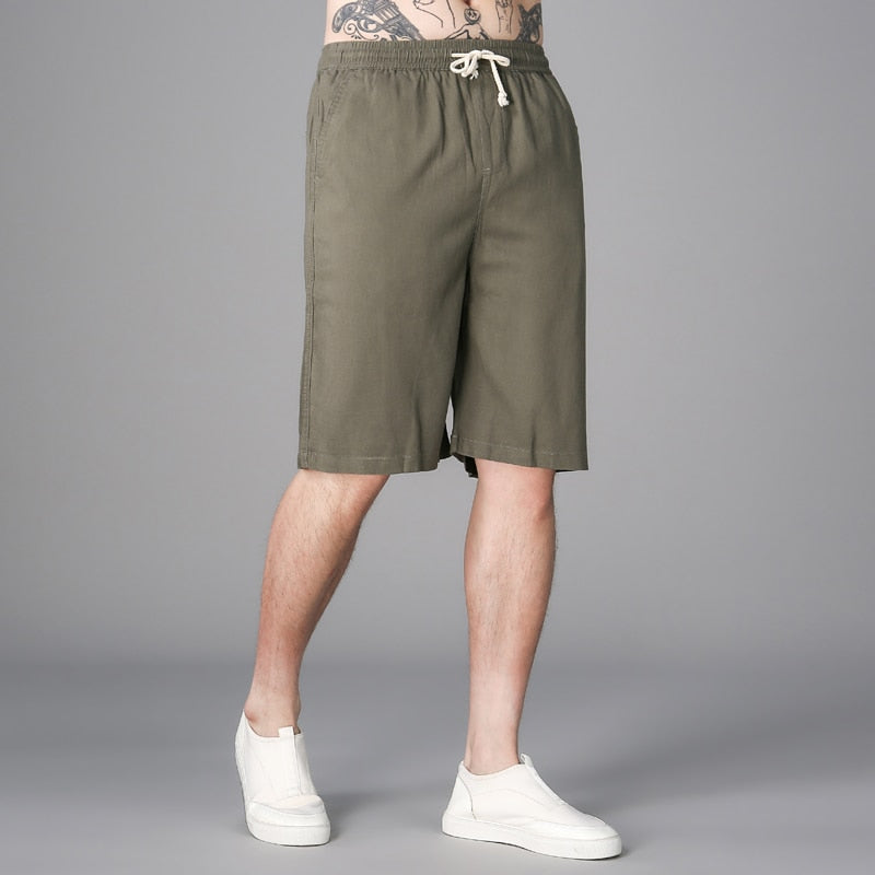 Cotton Linen Shorts for Men Summer Casual Solid White Loose Boardshorts Male Classic Drawstring Shorts