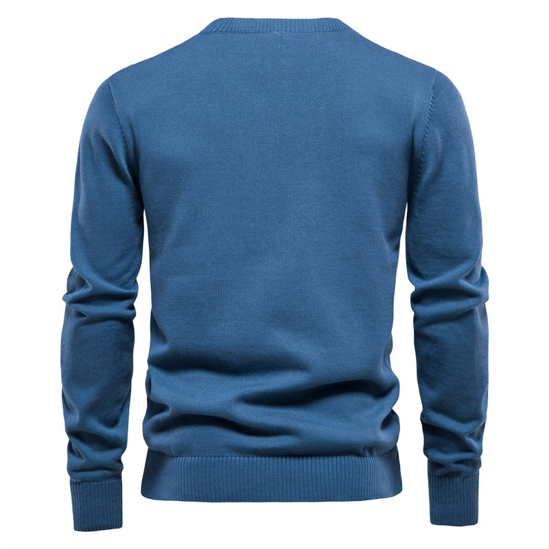 Henley Collar Men Sweaters 100% Cotton Solid Color Casual Men Pullovers New Autumn Thin High Quality Sweaters for Men