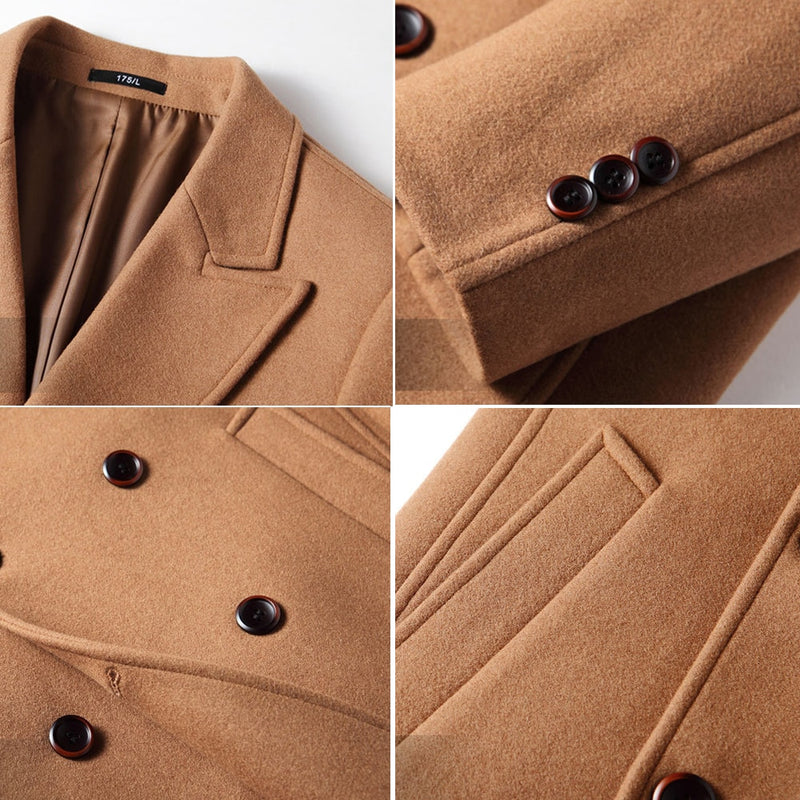 Men Wool coat Long Wool Blend Jacket Autumn Wool Cashmere Jacket Male Pea Coat Winter Overcoat Outerwear