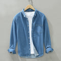 Spring Autumn Men Denim Shirt Long Sleeve Soft 100% Cotton Two Pockets Slim Slight Elastic Jean Tops Cowboy Button Shirt