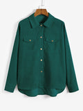 High Low Flap Details Corduroy Shacket Female Long Sleeve Single Breasted Shirt Jacket Spring