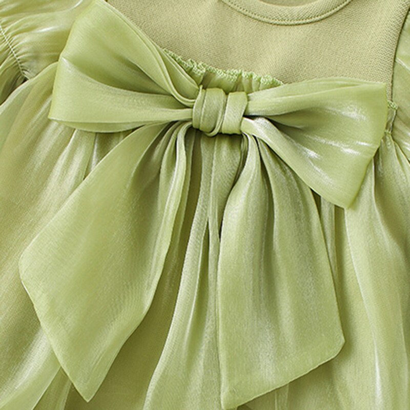 Spring and Autumn Children Clothing Newborn Baby Clothes Baby Girl One-Pieces Green Bow Kids Triangle Romper Infant Bodysuits