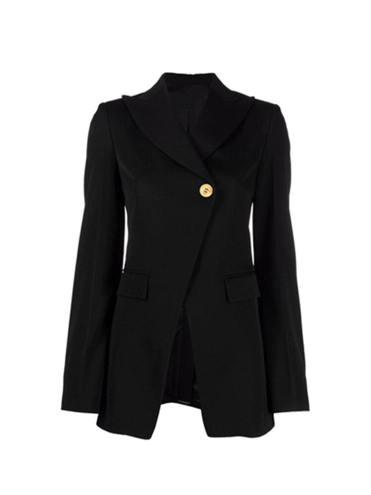 Women Blazer Solid Single Button Elegant New Lapel Long Sleeve slim Fit Jacket Tide Spring