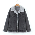 Women Winter Plush Washed Denim Thick Coat Classic Retro Fur Lining Jacket