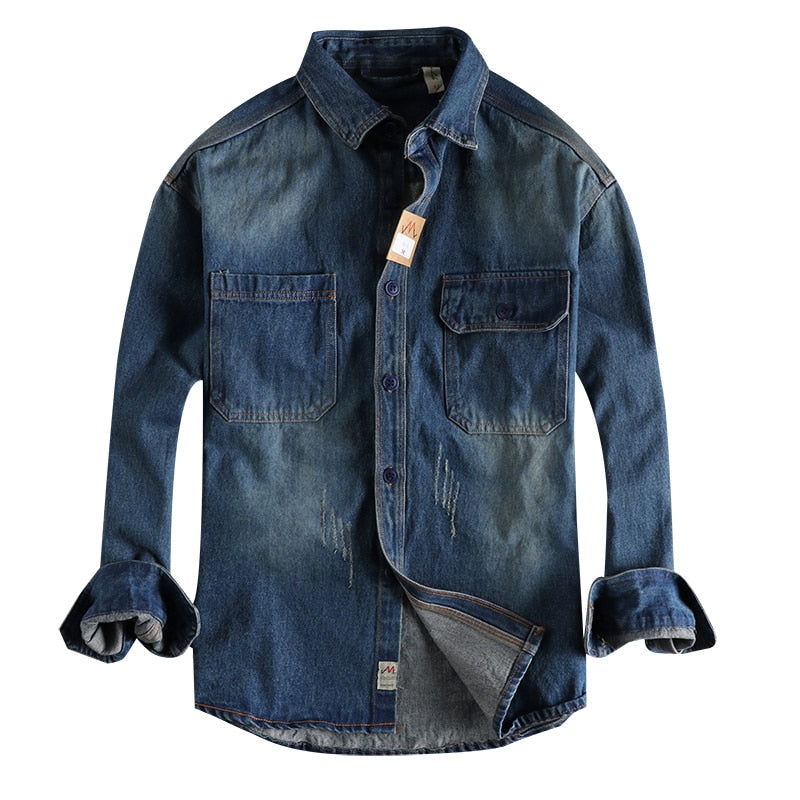 Classic men jeans shirt, work bag youth autumn winter coat