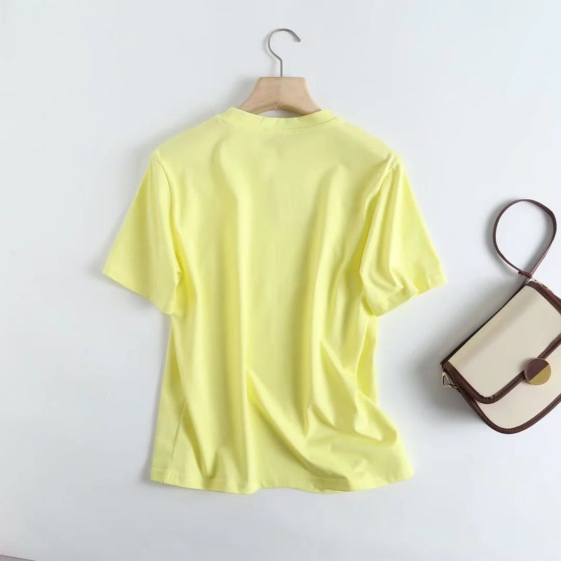 England Style High Street Casual Summer T Shirt Women Round Collar Loose Cotton Tshirt Tops