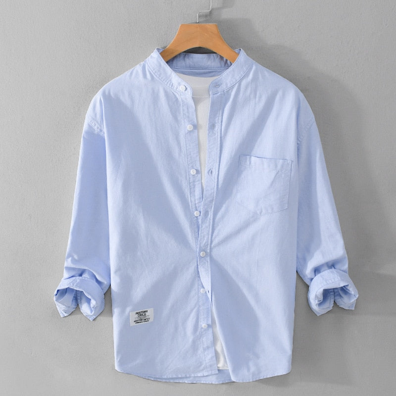 Oxford Cotton Three Quarter Sleeve Shirt for Men Summer Casual Tops