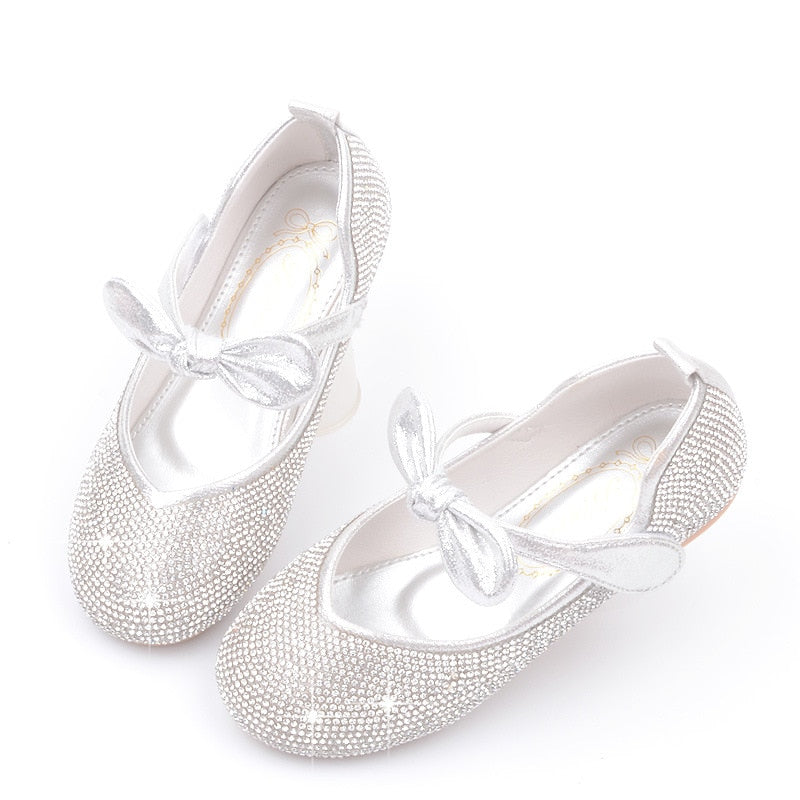 Toddlers Girls Elegant Party Shoes for Baby Bow Sequin Mary Jane Girl Princess Shoes Kid Girl Wedding Dress Leather Shoe