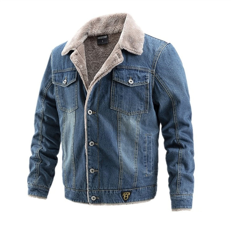 Velvet Thick Denim Jacket Men Casual Lapel Cotton Jeans Jacket Men Fur Collar Warm Winter Mens Jackets And Coats