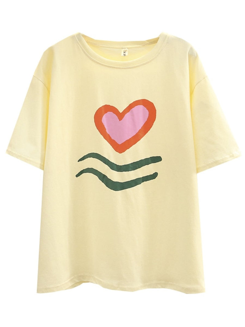 Women T-Shirt Cotton Summer Casual Heart Short Sleeves Tops