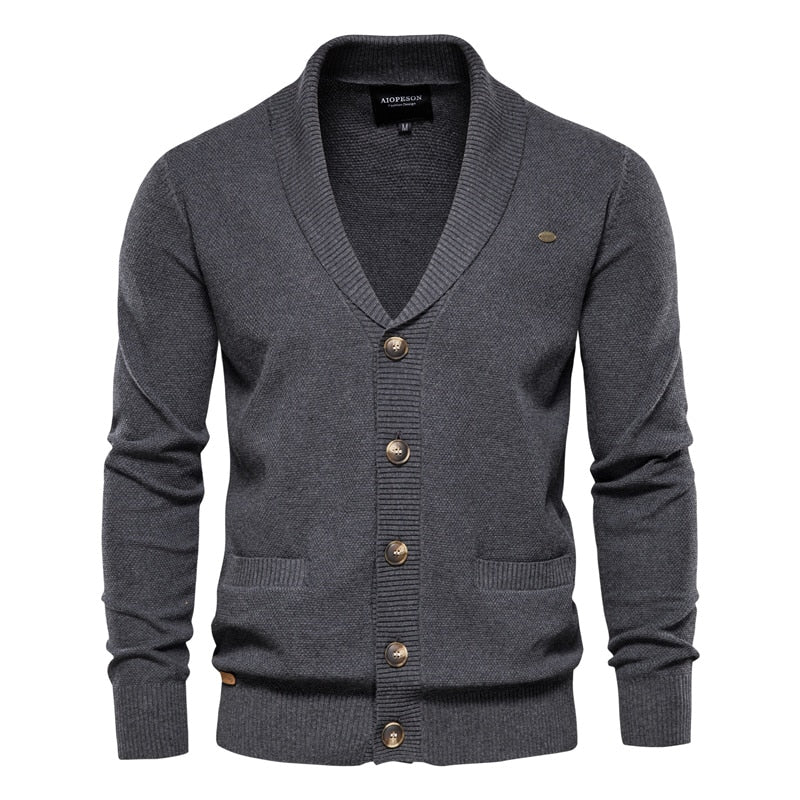 Cotton Argyle Cardigan Men Casual Single Breasted Solid Business Cardigans Winter Sweater Man