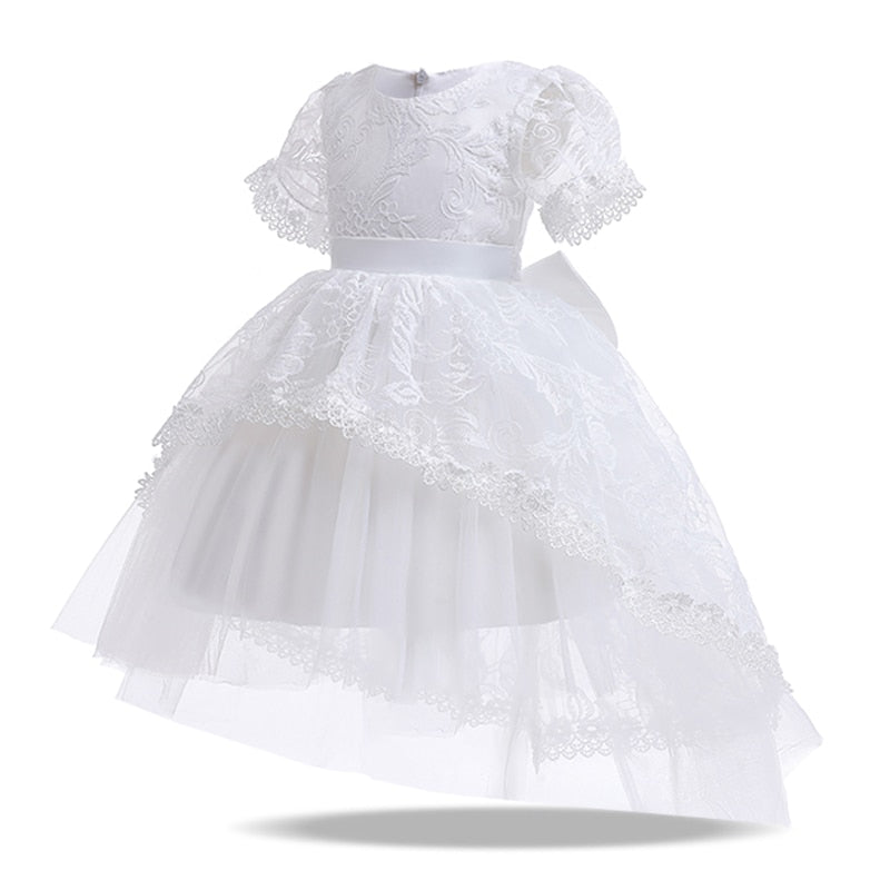 Elegant Girls White Lace Trailing Floral Dress Party Clothes Flower For Wedding Evening