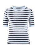 Luxury Knitted T-Shirt For Women Summer High Quality O-Neck Short Sleeve Blue Striped Casual Tops