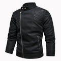 Men Leather Jacket Big Lapels Slanted-fly Zipped Chunky Jacket Male New Winter Stand Coats for Men