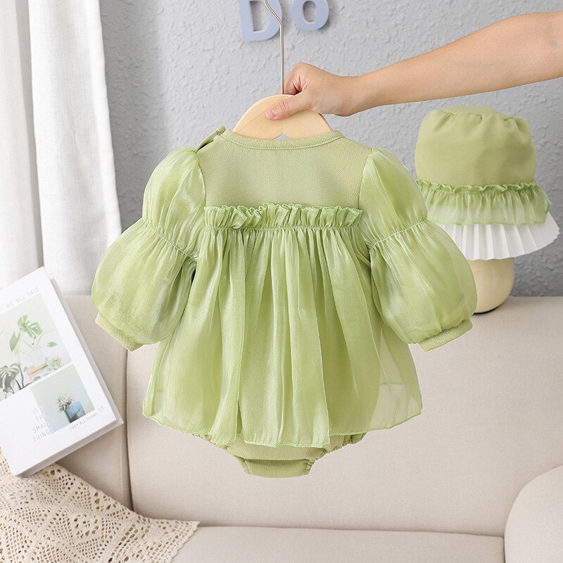 Spring and Autumn Children Clothing Newborn Baby Clothes Baby Girl One-Pieces Green Bow Kids Triangle Romper Infant Bodysuits