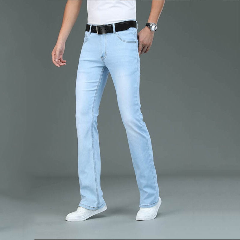 Men Stretch Slim Fit Micro Flare Jeans Boot Cut Leg Flared Male Designer Classic Denim Jeans