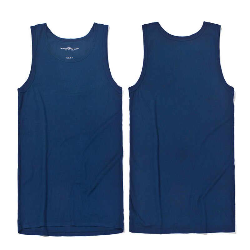 Retro Indigo Vest Men Handmade Plant Blue Dyeing Tank Tops O-Neck Sleeveless Tees Casual Streetwear