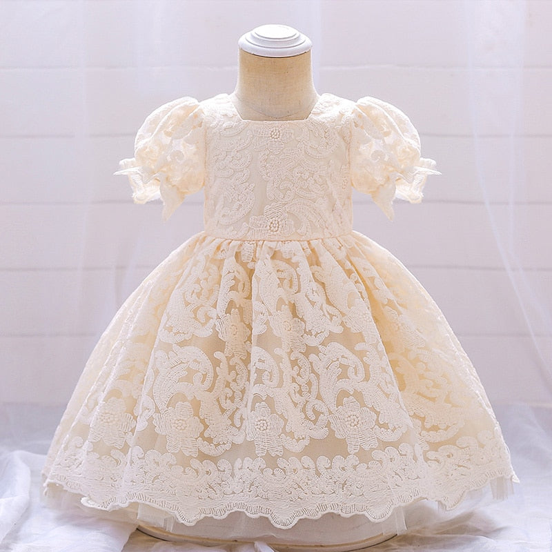 Summer Baptism Princess Party Short Sleeve Costume Vintage Toddler Dress For Baby Girl Clothes Flower