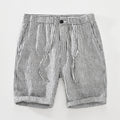 Striped Shorts for Men Pure Linen Casual Elastic Waist Button Up Short Pants Summer