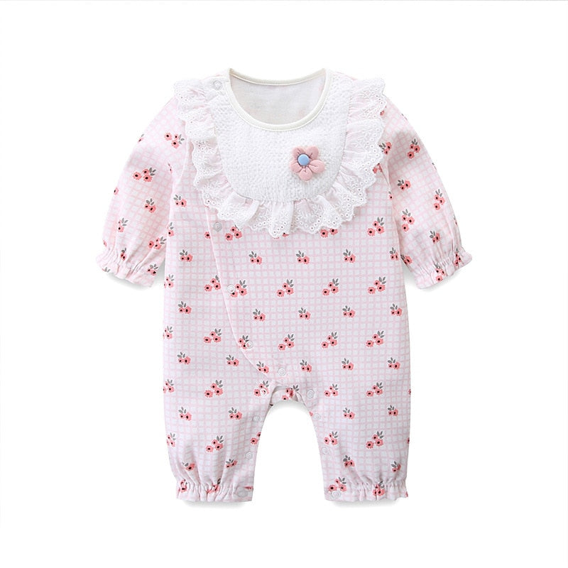 Spring and Autumn Children Clothing Infant One-piece Pink Toddler Romper Kids Jumpsuits Printing Lace Baby Girl Clothes