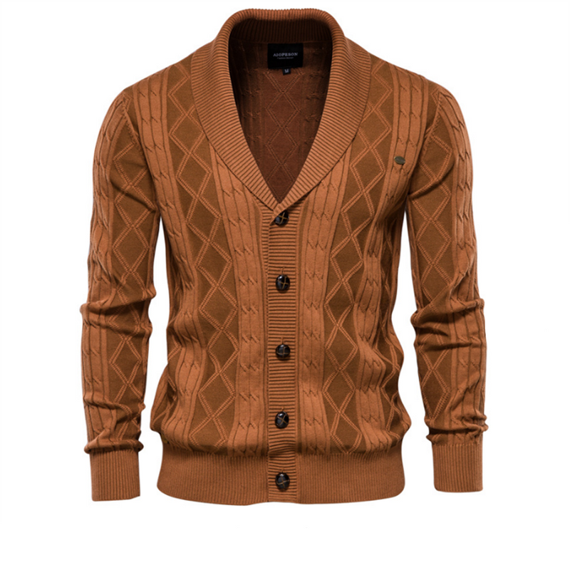 Cotton Argyle Cardigan Men Casual Single Breasted Solid Business Cardigans Winter Sweater Man