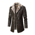 Mid-length Business Men‘s Leather Jacket Fleece Large Lapel Suit Plush Male Jacket Winter Warm Coats for Men