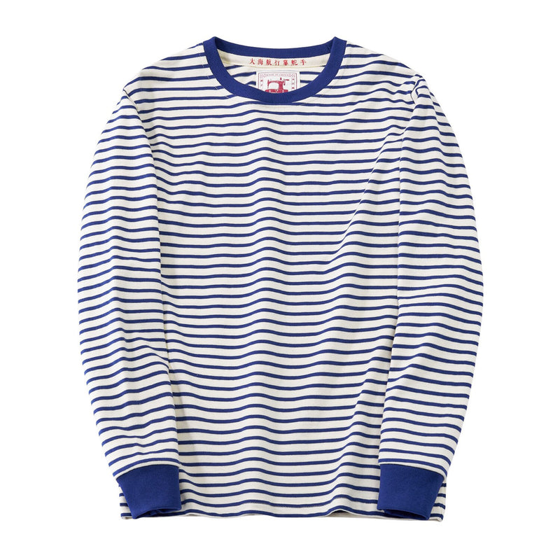 Heavyweight Winter Fall Premium Casual Loose Striped Sweatshirt Navy Sea Soul Style Retro Pullover Comfortable Tops