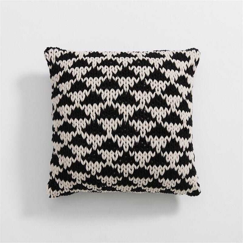 Decoration Cushion 45x45cm Handmade Pillow Geometric Black Ivory Knit Stipe Woven Home Pillow Square Including Inner filler