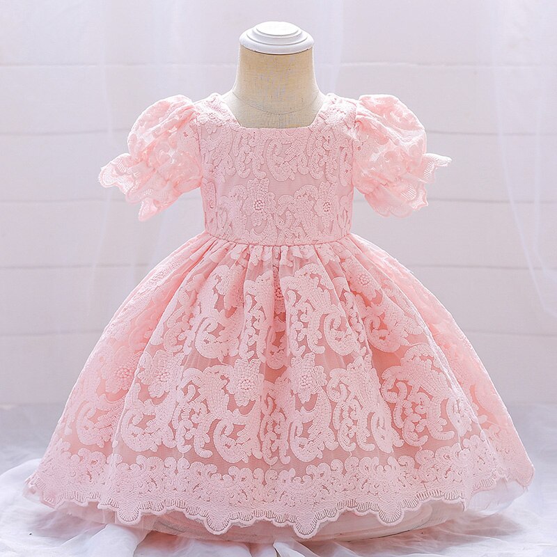 Summer Baptism Princess Party Short Sleeve Costume Vintage Toddler Dress For Baby Girl Clothes Flower